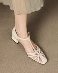 Caylin™| Braided T-Strap Heels